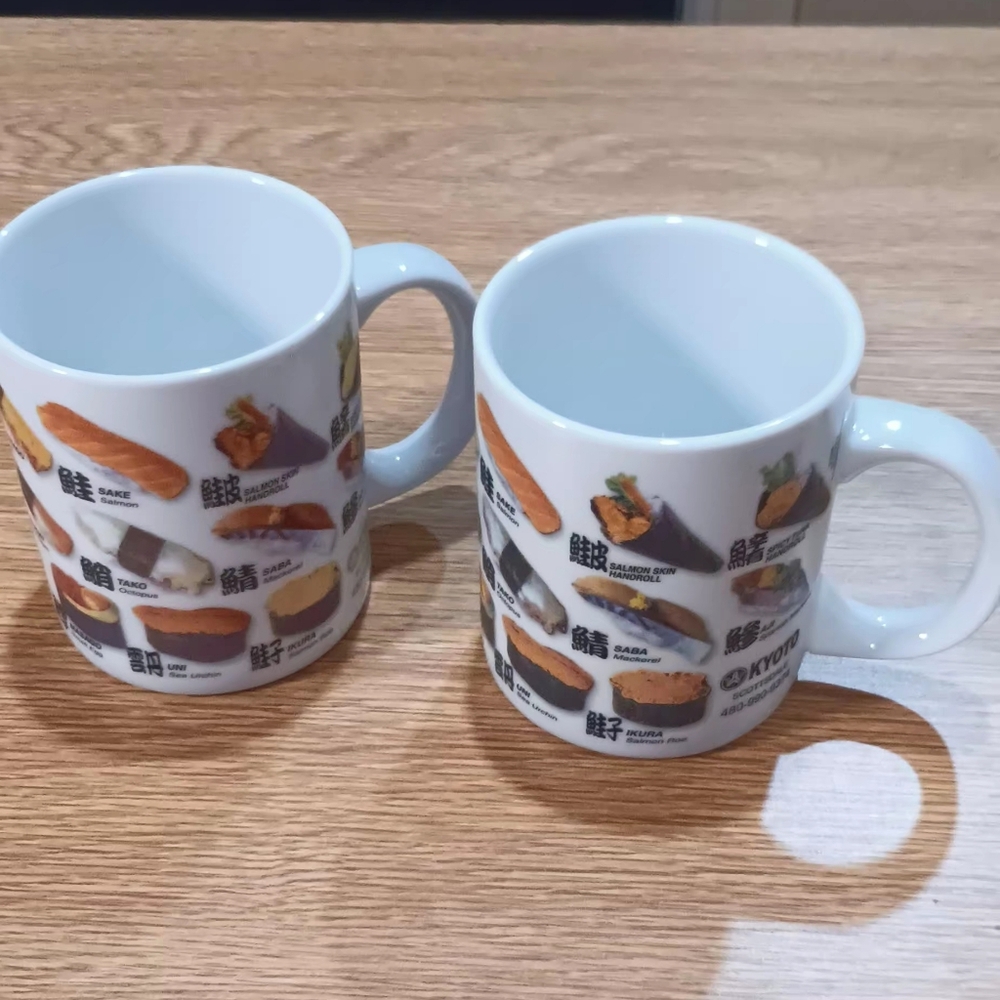 Set Of Two Sushi-Themed White Ceramic Mugs Kyoto
